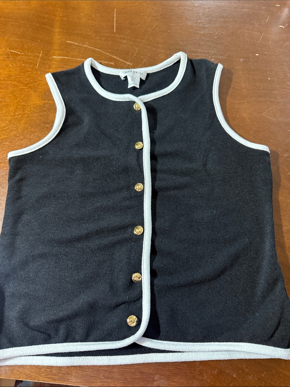 Bailey 44 Black Sleeveless Button Front Tank with White Trim